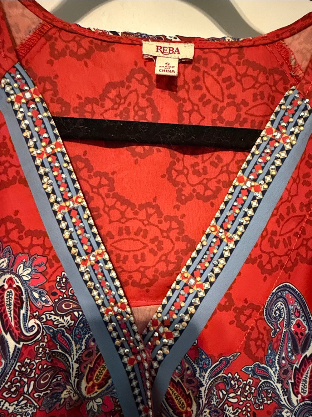 Reba Red Floral Print Faux Wrap Top - Picture 6 of 9